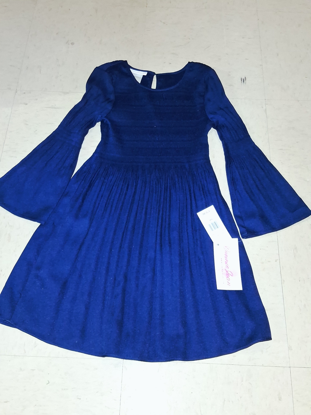 Bonnie Jean Navy Blue Bell-Sleeve Dress